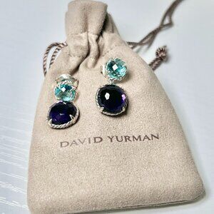 David Yurman Chatelaine Blue Topaz/Amethyst Silver Drop Dangle Earrings